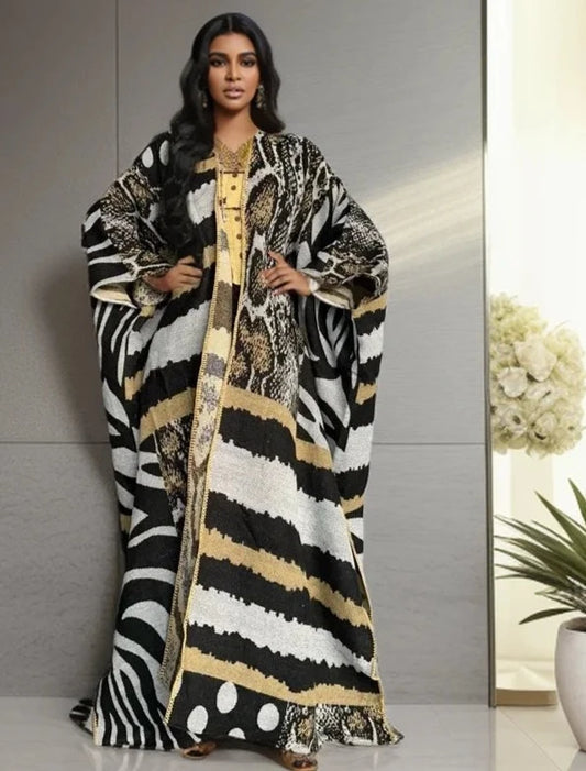 WINYI Africa Fashion retro print Winter cardigan woman kimono  party dress Thick Warm Female abaya winter outfits for women coat