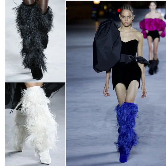 Ostrich Feather over Knee boots