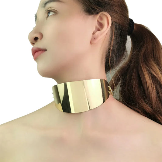 Wide Metal Cuff Neck Choker Necklaces