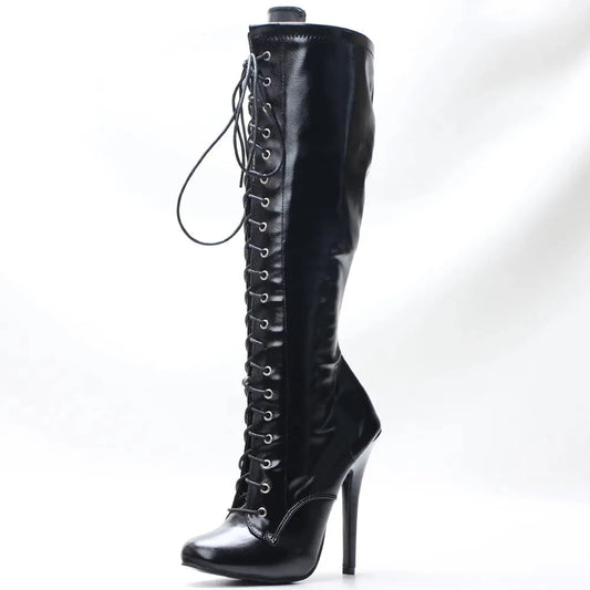 5 Inch Sexy  Knee High Lace-up Stiletto Vintage Boots